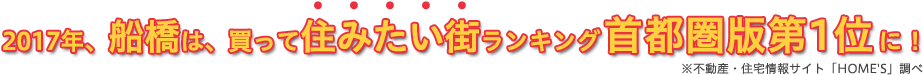 2017年、船橋は、買って住みたい街ランキング首都圏版第1位に!
